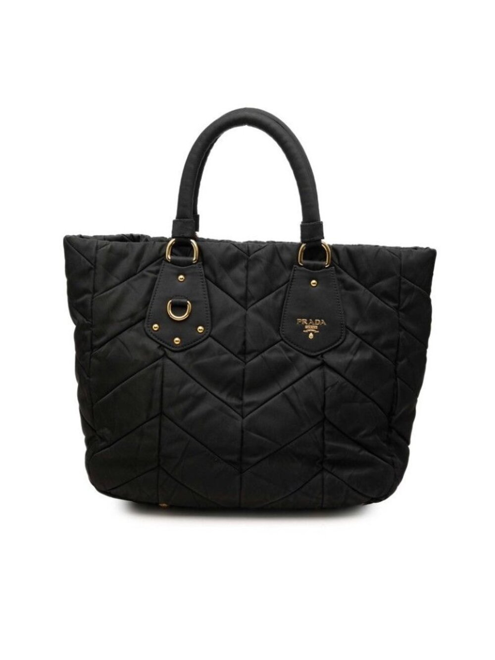 Prada Quilted Tote Bag Black Gold Nylon
